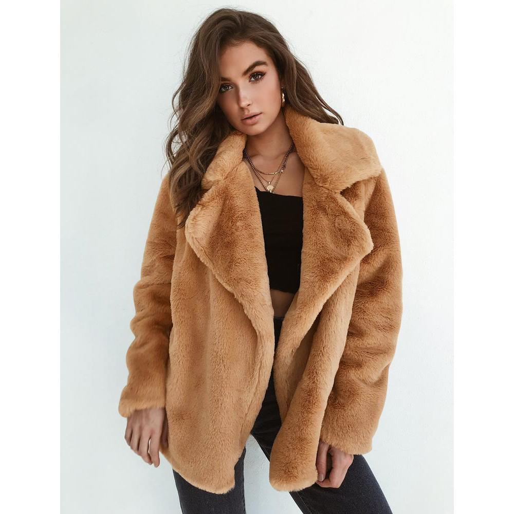 Mode Herbst- und Winter Damenjacke Sexy Plüschrevers Slim Jacke