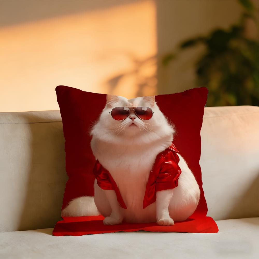 Cool And Domineering Cat Cushion Cover Cozy Velvet Throw PillowSoft Warm Cushion For Sofa Bed