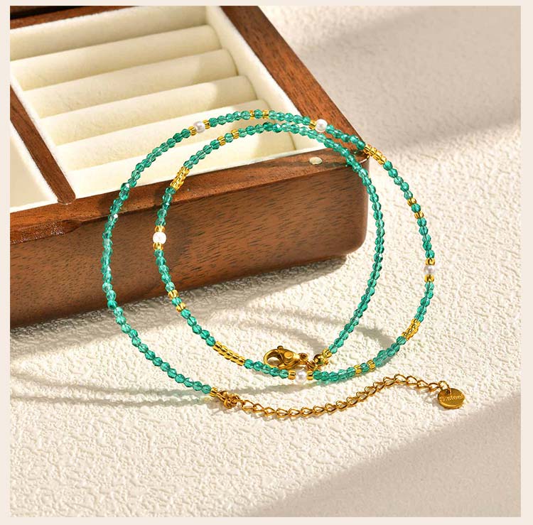 Beaded Choker Necklace for Women, 18K Gold Plated Boho Colorful Natural Stone Beads Chain Necklace stackable Handmade Jewelry