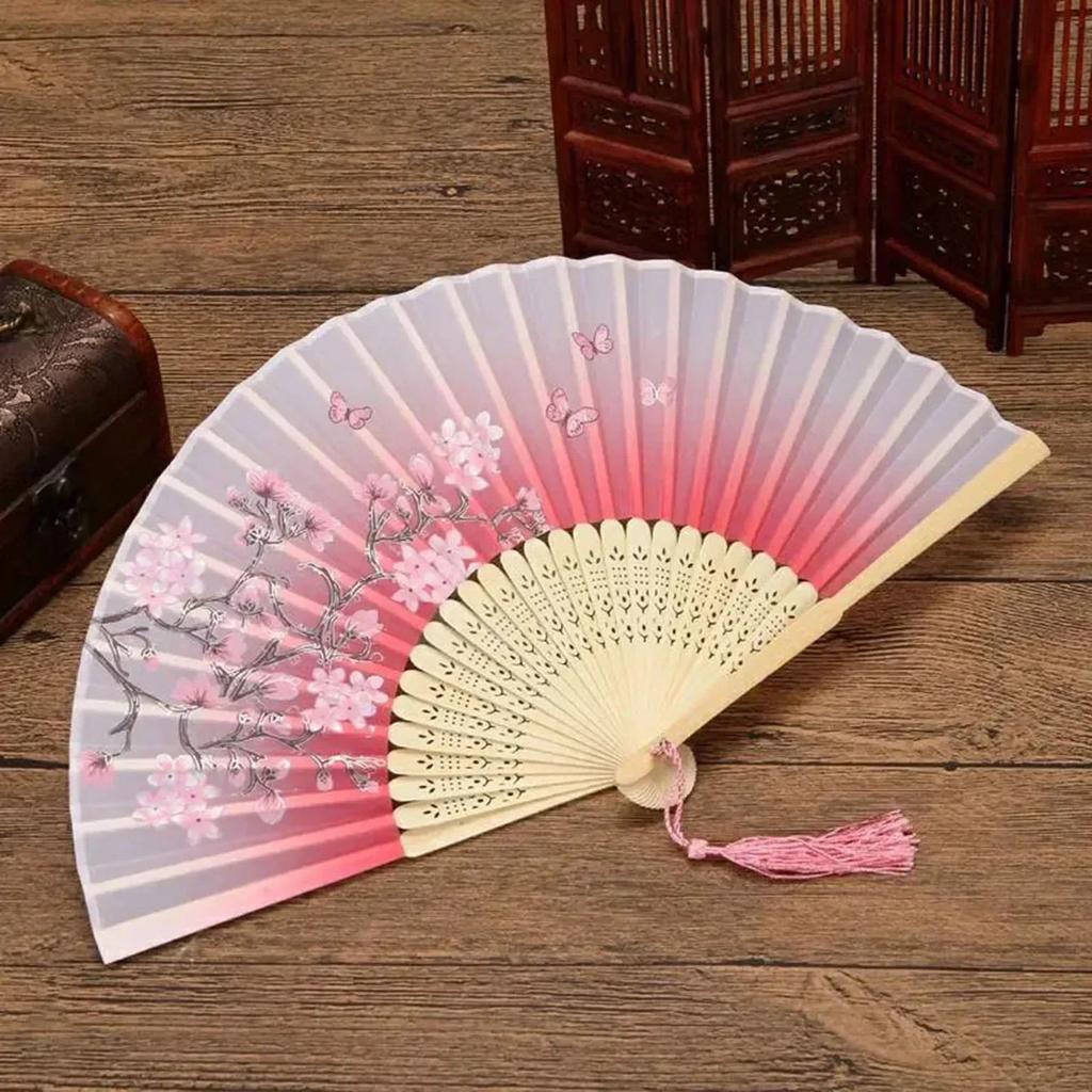 1 Stück - Vintage Seiden-Faltfächer Chinesische Japanische Kunsthandwerk Geschenk Heimdekorationen Tanz-Handfächer Bambus Zimmerdeko Holzfächer