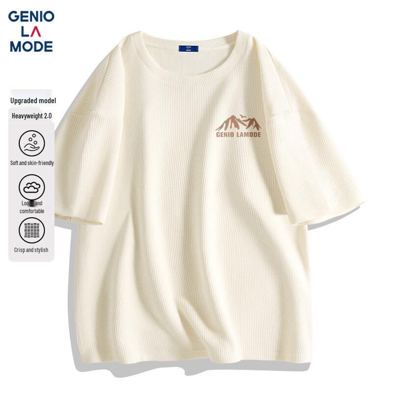 GENIOLAMODE Men's Waffle Knit Printed Short Sleeve T-Shirt