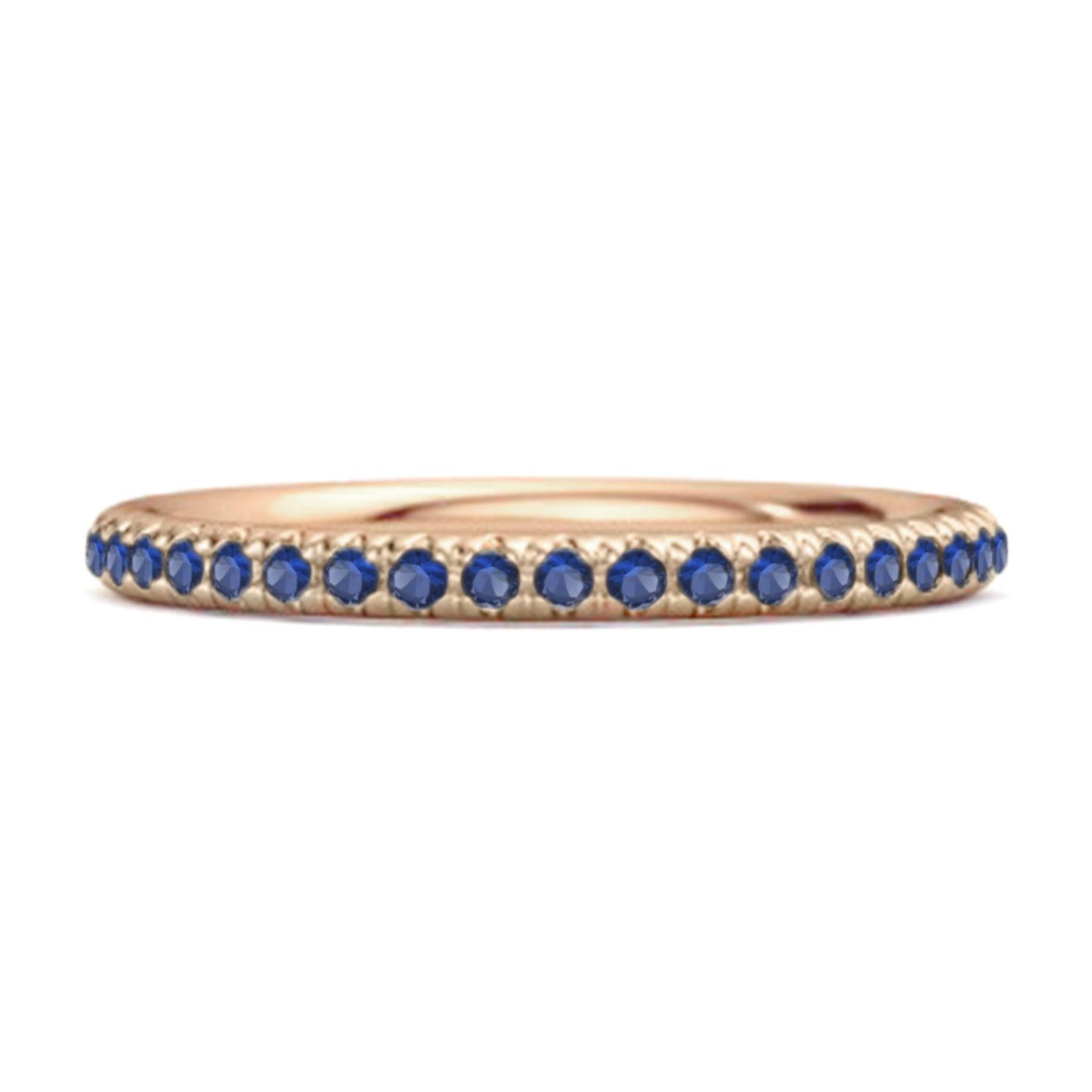 Blue Sapphire Round Eternity Ring - 925 Sterling Silver Rose Gold Vermeil 9.5