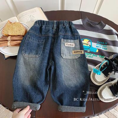 Kids' Bangcheng 2025 Fall Two-Color Pocket Jeans: Trendy & Loose Casual Pants for Boys (G0369)