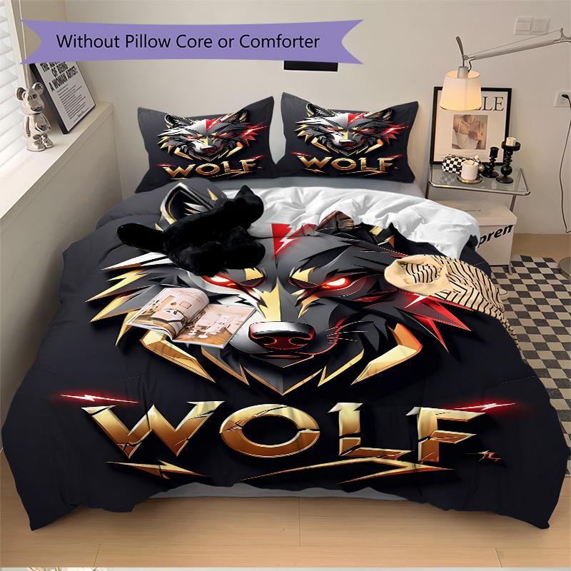 3pcs Wolf Headgear Duvet Cover Set, Cover For Bedroom Guest Room (1 Duvet Cover + 2 Pillowcase, Without Quilt), Yy250922187