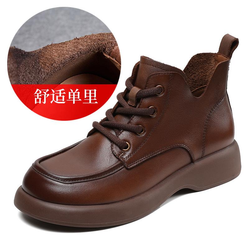 Martin boots women's new autumn low tube retro boots handmade V-mouth lace-up short boots