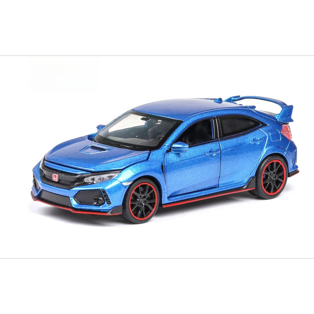 Maßstab 1/32 Honda Civic Type R Spielzeugauto für Kinder Diecast Miniaturmodell Rückzugsantrieb Türen zu öffnen Sound Licht Sammlung Geschenk Jungen