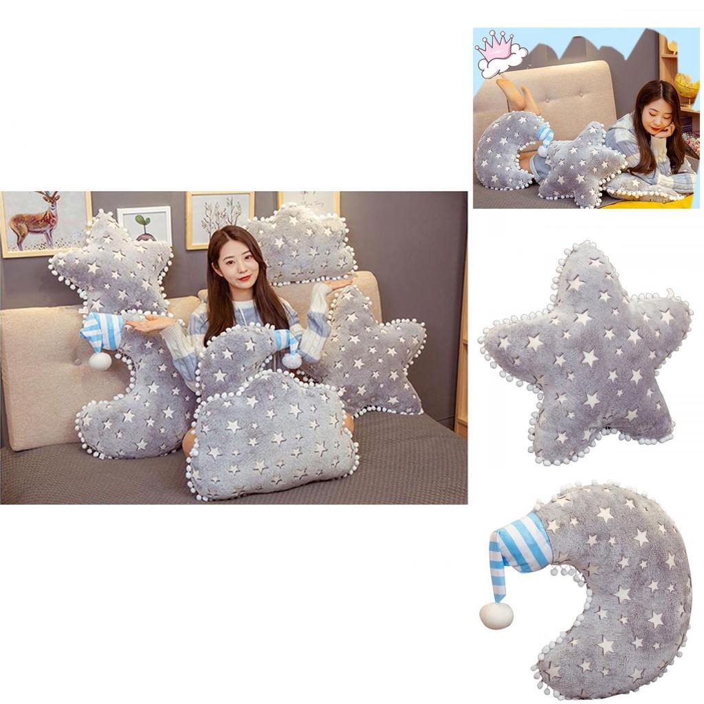 Плюшева подушка Місяць та Зірки для домашнього декору та подарунка, подушка з нічником, що світиться