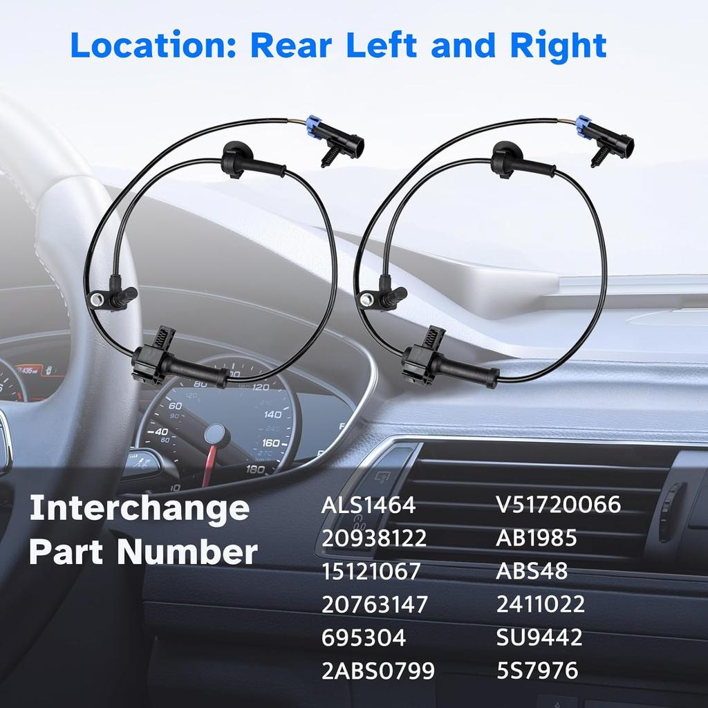 Rear Wheel Speed ABS Sensor Left Right Fit For 2007 2008 2009 2010 2011 2012 2013 2014 Cadillac Escalade ESV EXT, Chevy Tahoe Avalanche Suburban, GMC
