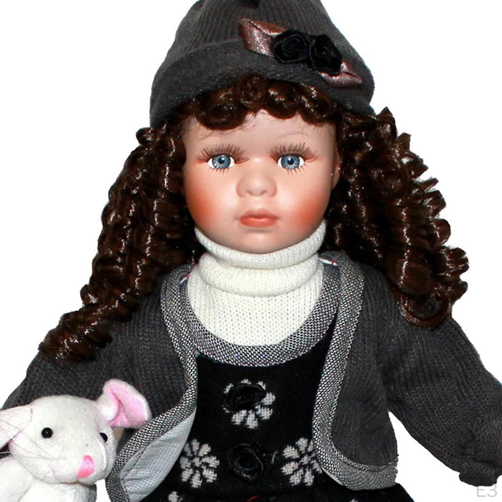 Porcelain Collectible Doll with Dress And Toy Hat for