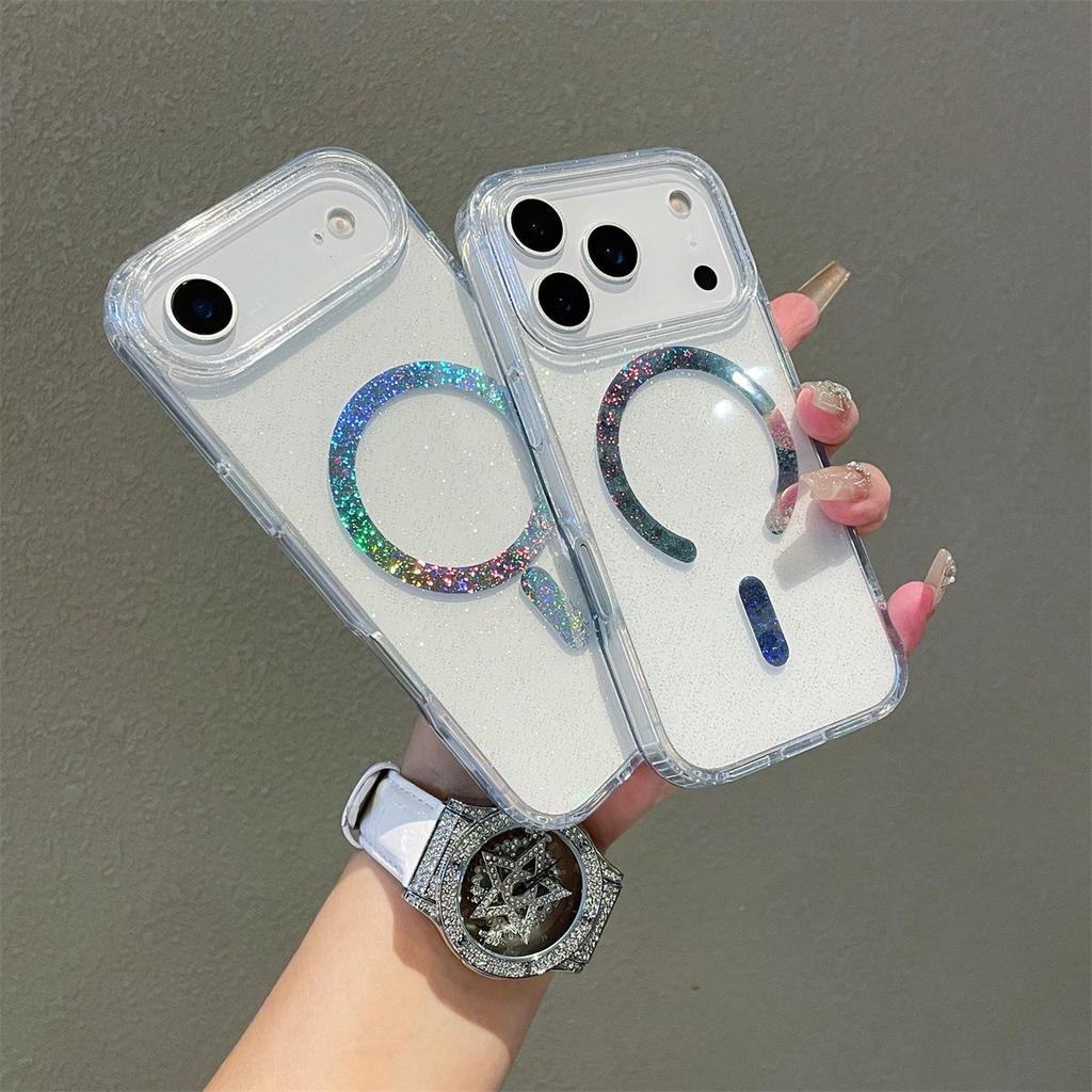 Compatible iPhone 17 Star Glitter Case: Strong Magnetic Suction, High Transparency, Drop-Proof, for Apple 16 Pro and 15 Models.