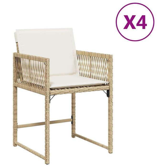 VidaXL Set of 4 Garden Chairs with Cushions, Seats with Backrest, Dining Chairs, Patio Terrace Furniture, Beige 365021