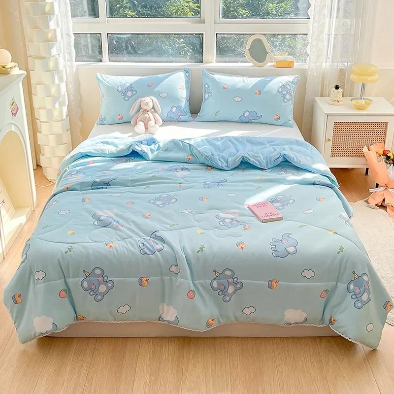 Orange Summer Quilts Washable Lace Kids Adult Single Double Queen Size Bed Thin Comforter Cute Cartoon Blanket for Girft