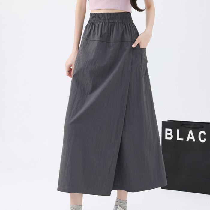 Gray Yamamoto Slimming A-line Culottes: High-Waist, Petite Fit, Wide-Leg Midi Skirt for Summer 2025