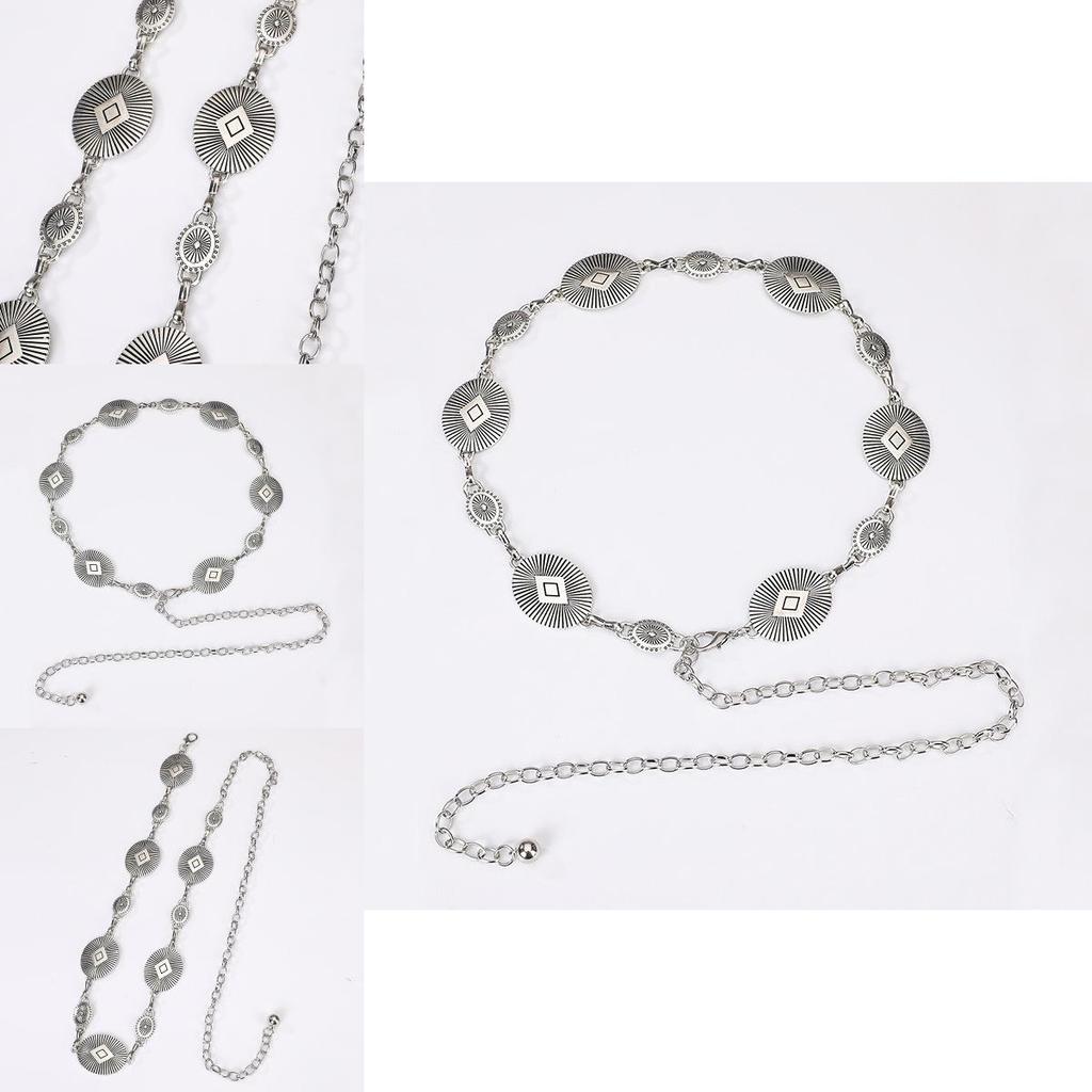 Silver Metal Waist Chain For Women With Retro Carved Buckle For Spring And Fall