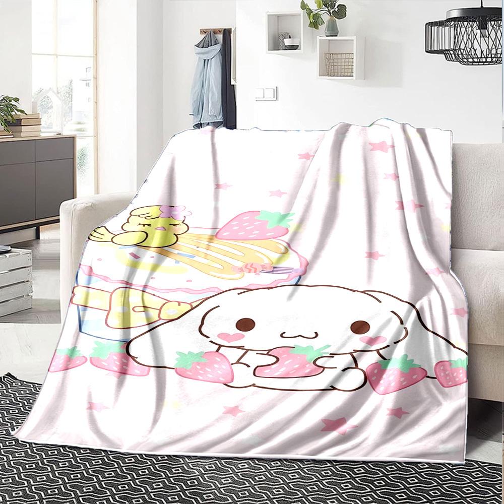 1pc Strawberry Rabbit Blanket Lightweight Flannel Throw for Sofa Bed Travel Camping Livingroom Office Couch Chair