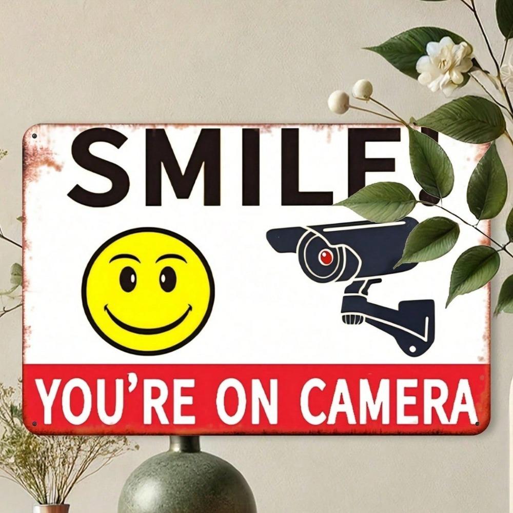 Vintage Metal Security Camera Sign 8x12 Retro Surveillance Warning Plaque, No Power Needed Wall Decor for Bars, Cafes