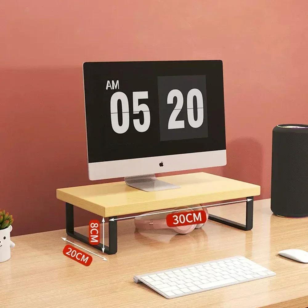 Office Desktop Computer Stand Rack Bracket Raised Shelf Laptop Monitor Wooden Table Home Storage Holders Utility Accessories
