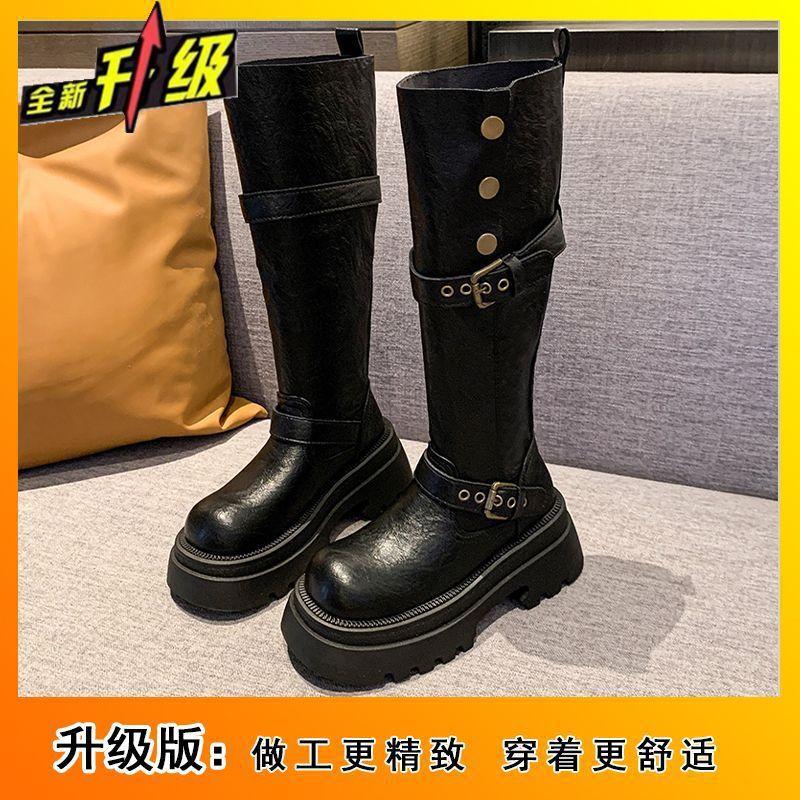 Damen hohe Martin-Stiefel mit dicker Sohle 2025 Herbst und Winter neue Mode vielseitig aber knieumschließend hohe Stiefel Kinder