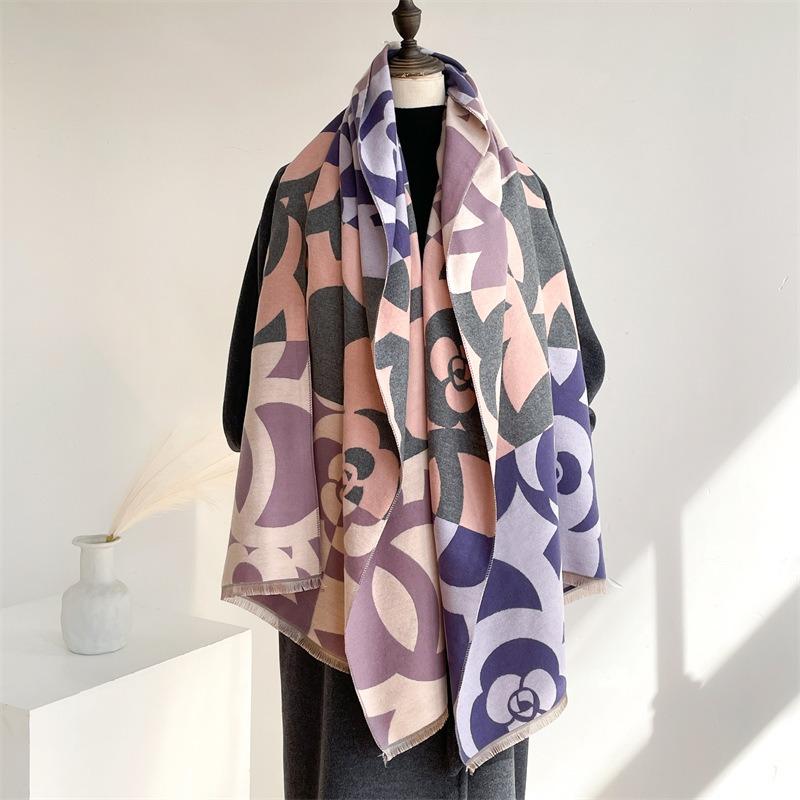 Winter new camellia double-sided scarf thickened warm shawl imitation cashmere student cape cold women