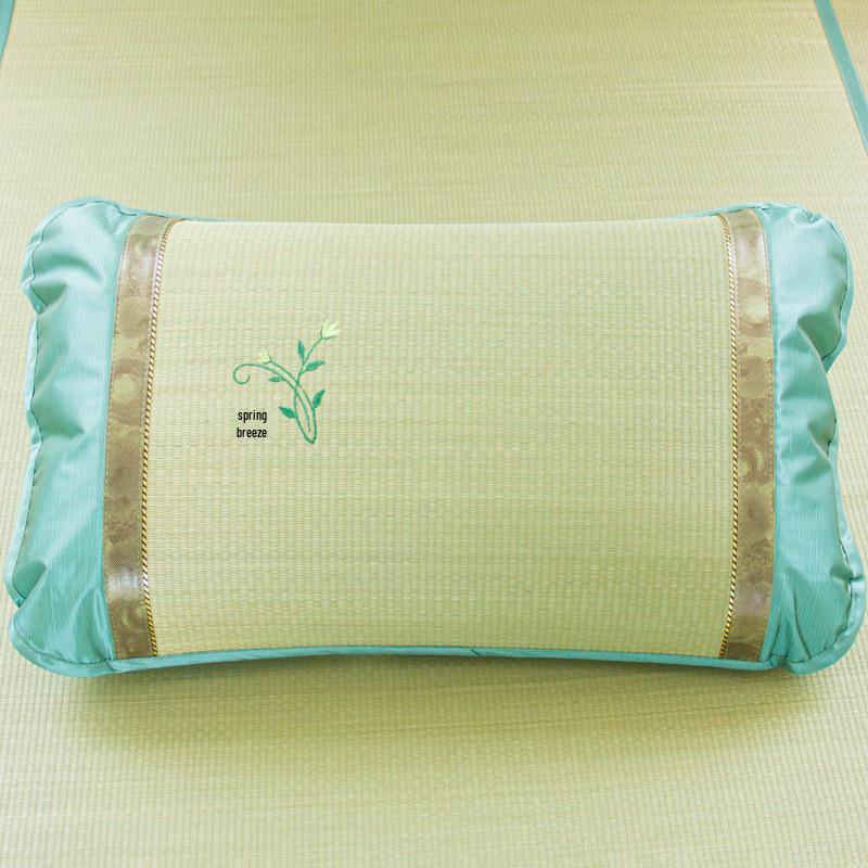 Free Shipping: Cool Straw Mat Pillow Set - Natural Cattail Grass, Orchid Design, Pair (2 Strips), Summer Cooling Pillowcase for Adults