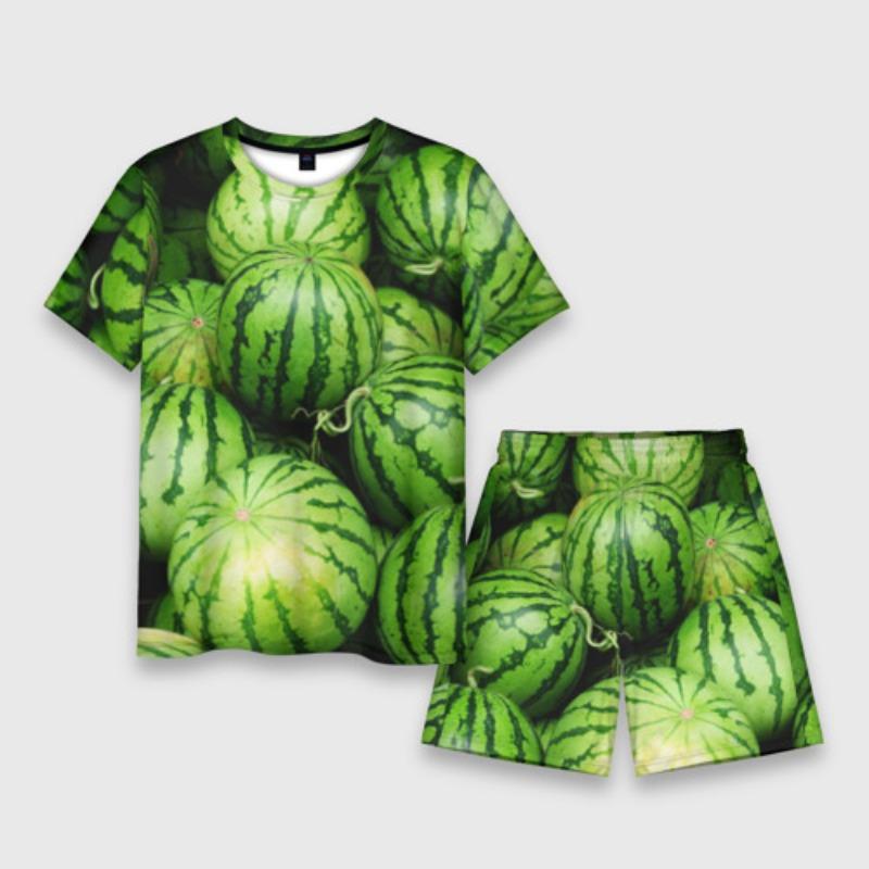 

Летний комплект с круглым вырезом и 3D-принтом фруктов, модный и повседневный, с шортами с короткими рукавами, детские комплекты одежды унисекс для мальчиков и девочек 170