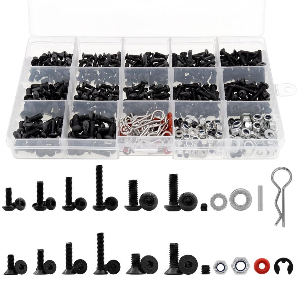 500pcs Universal RC Car Screw Kit with Set of Hardware Fasteners for Axial Redcat HPI Arrma Losi Scale RC Car Truck Crawler 1/8 1/10 1/12 1/16