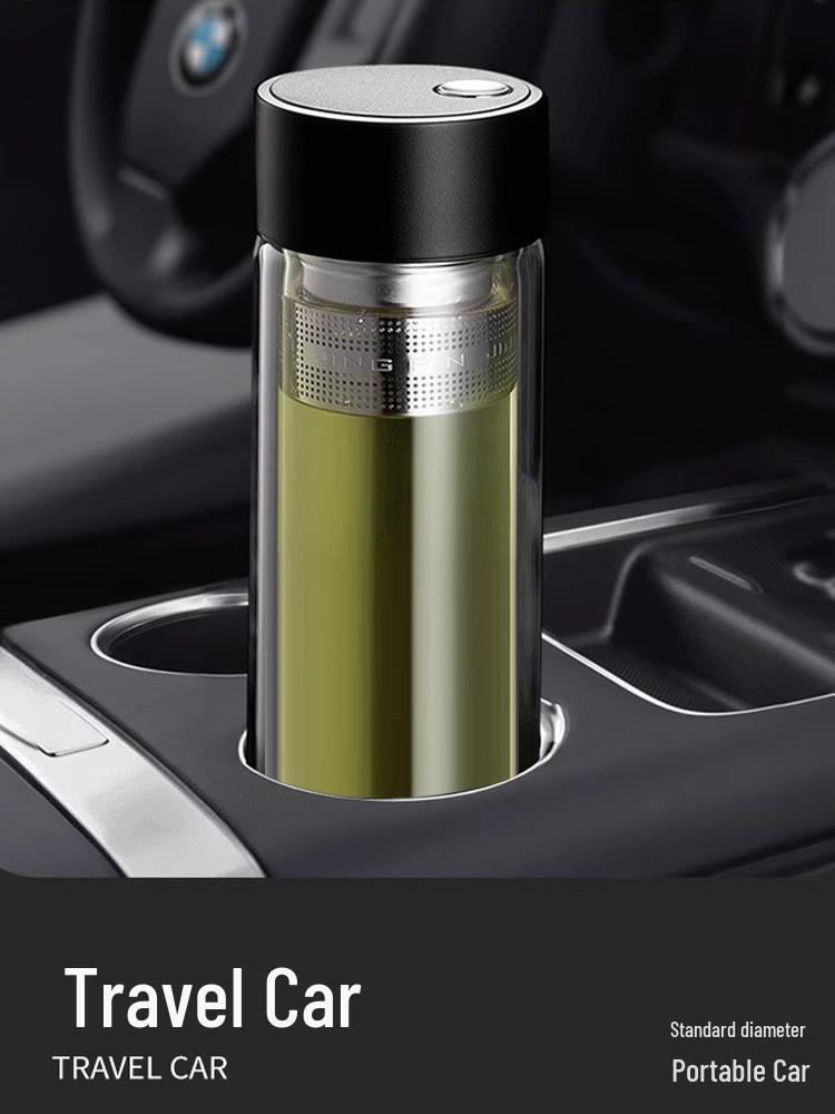 Magnetic Tea Infuser Double-Layer Glass Cup with Quick Open, One-Button Separation, and Car Mountability