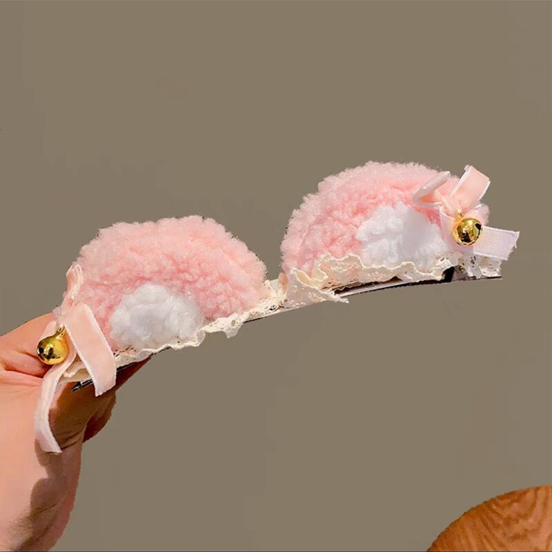

Милая розовая заколка для волос из меха ягненка, медвежьи ушки для девочек, пара кошачьих ушей, колокольчик, трехмерная заколка в виде утконоса, заколка для края