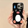Ins Cute Sweating Penguin Glossy Black Phone Case for iPhone 17 16 15 14 13 12 11 Pro Max 14 Plus 16E Funny Soft Cover Fundas
