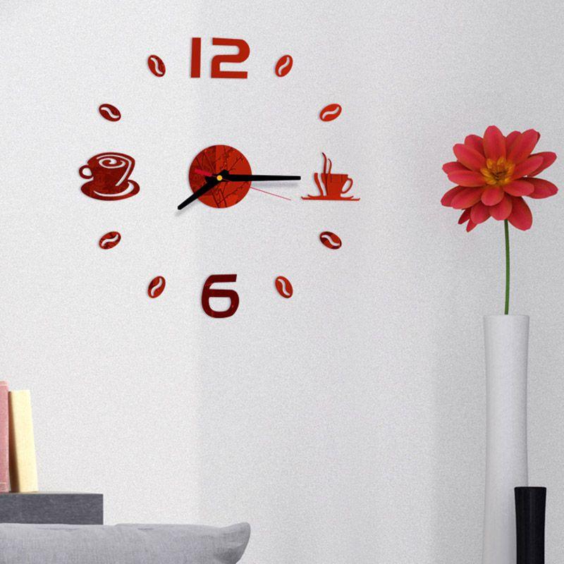 Stylish 3d Diy Coffee Cup Acrylic Mirror Wall Sticker Clock With Timeless Design