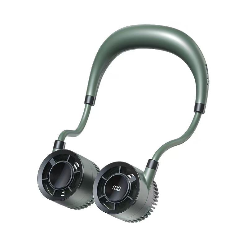 Neck Hanging Fan 2026 Turbo Fast Charging Digital Display Portable Cooling for Sports Picnic Commute Office Use зелёный