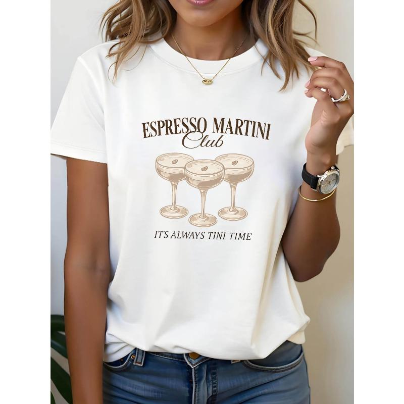 Women s ESPRESSO MARTINI Club T-Shirt - Short Sleeve Crew Neck Casual Top with Iconic Espresso Martini Print, Spring Summer Blousewear SuitablE S белый