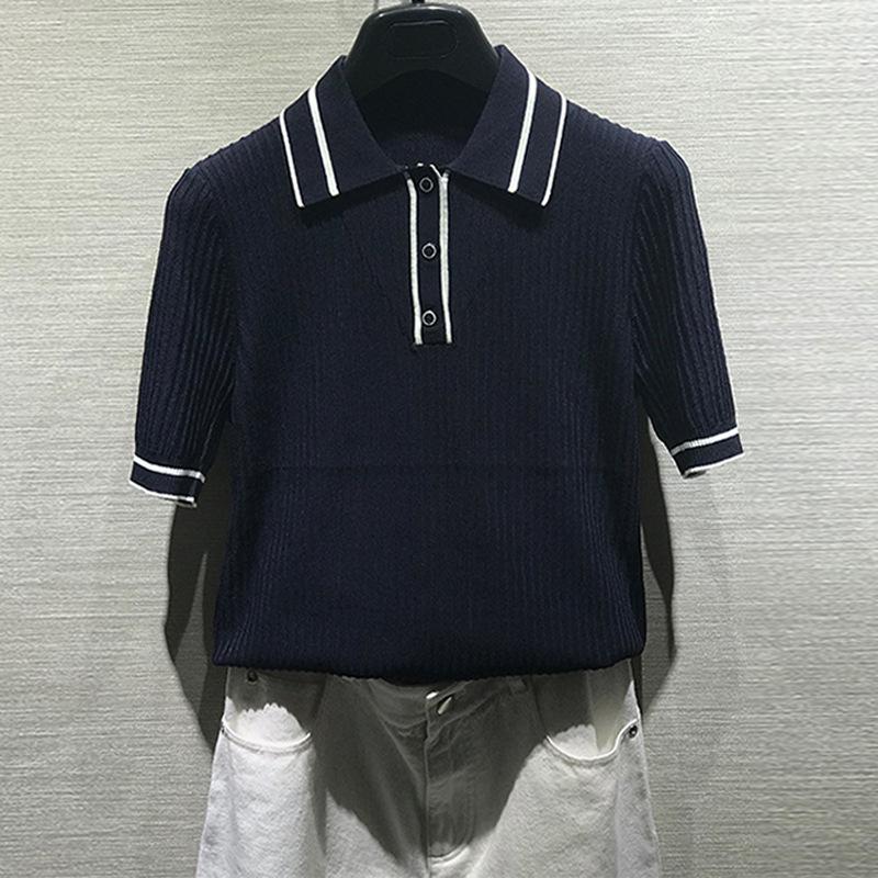 Gejia 2024 Spring/Summer Women's Polo Collar Color Block Short Sleeve Ice Silk Slim Fit T-Shirt