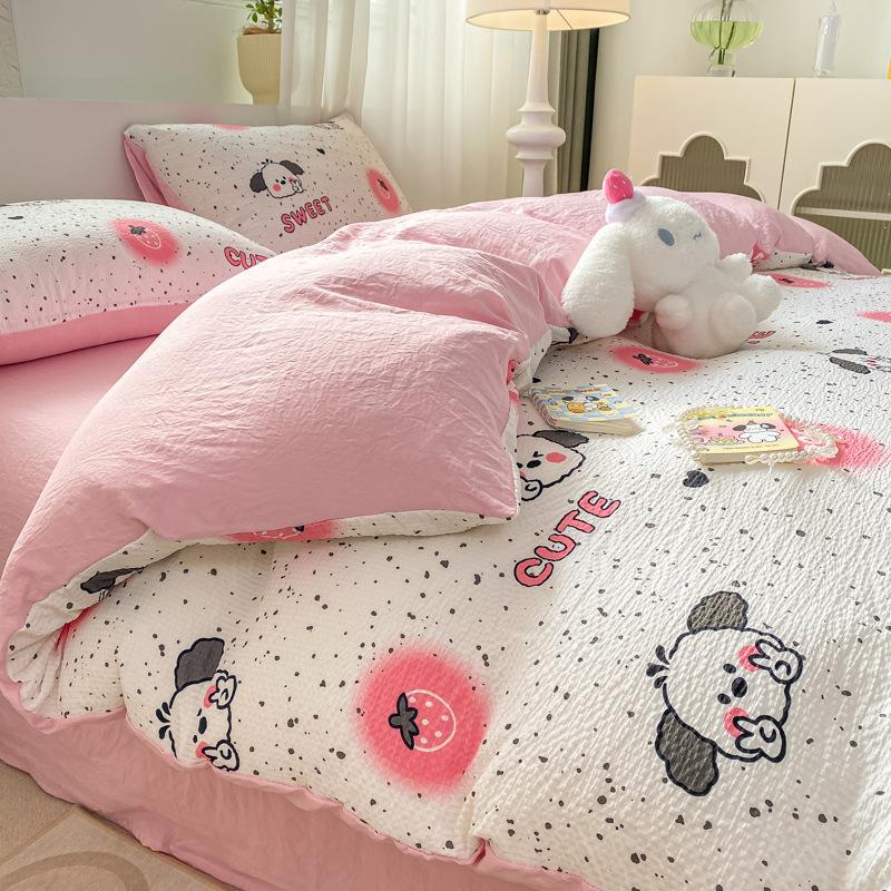 Set Lenzuola Seersucker a Quattro Pezzi Lenzuolo Copripiumino Federe