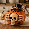 Gothic Style Home Accessories Halloween Skull Pumpkin Candy Jar with Top Hat Lid, Resin Decorative Functional Holiday Storage Box Container,