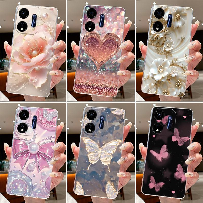 Für Itel P55 5G Hülle Ite Power 55 5G Handyhülle Blume Schmetterling Dünne Hüllen P661N P665L Capa Transparent Weiches Silikon TPU Cover