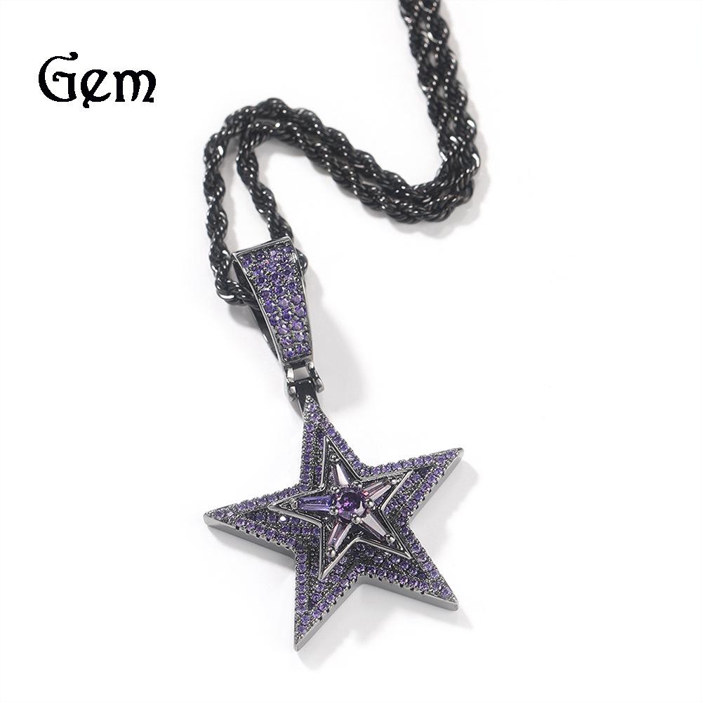 Wind hip-hop diamond-encrusted rotating pentagram pendant necklace explosive trend street