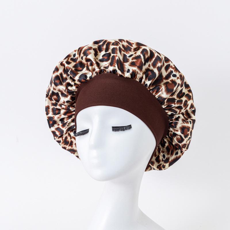 European American Print Satin Sleep Cap - Wide Brim Silky Hair Protection Hat for Women
