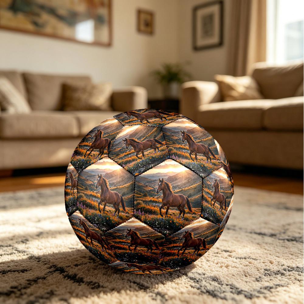 1pc Horse Wildflowers Theme Soccer Ball Football, Size 5, Lightweight PVC, Durable Outdoor Training Soccer Ball, Gift m61417