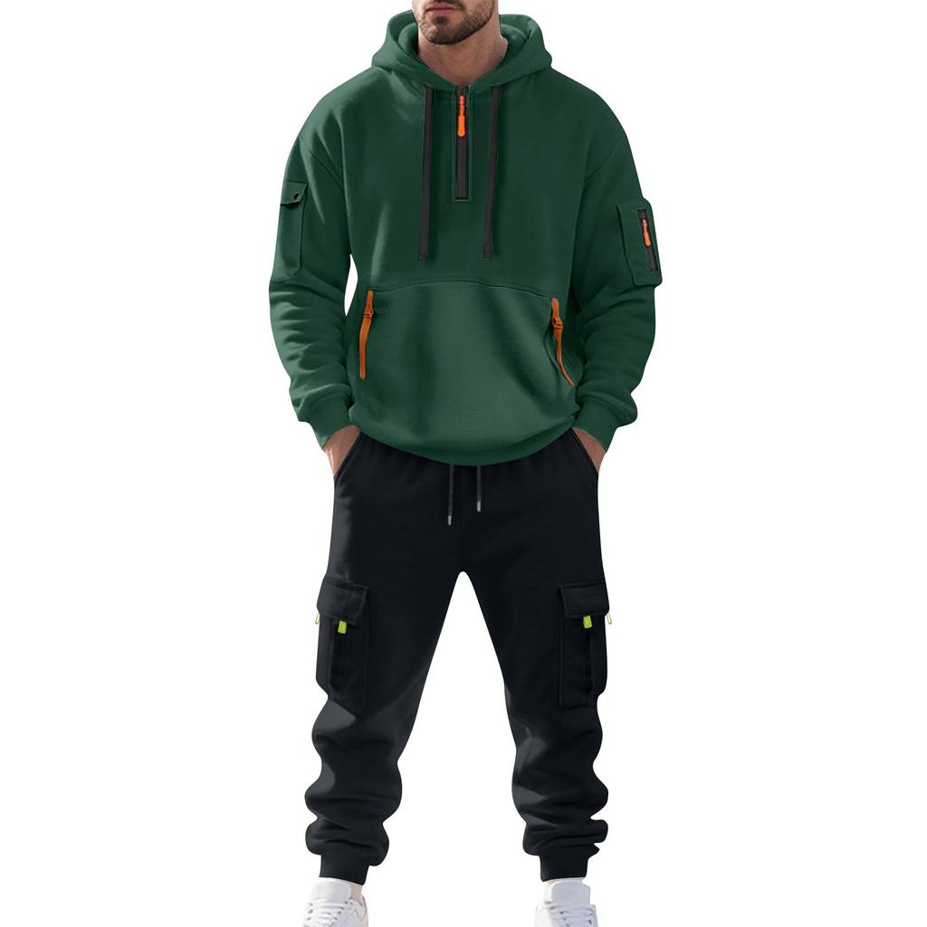 Spring and Autumn Men's Sweater Hooded Zipper Multi-Pocket Pullover Men's Sports Casual Jacket