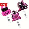 3-6 Halloween Nurse Badge Reels, Pink Glitter. Fashionable & Practical for Medical Professionals.