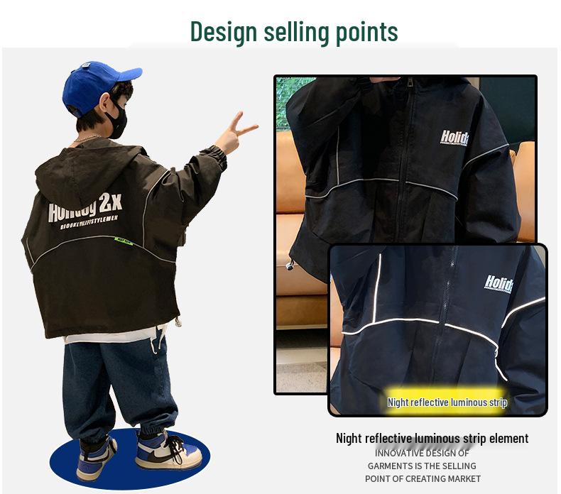 Boys' 2026 Spring Hooded Windbreaker Jacket - Trendy and Casual Sportswear for Medium to Large Kids