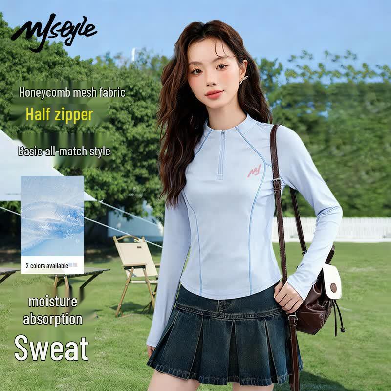 MJ STYLE Women's Half-Zip Quick-Dry Long Sleeve T-Shirt