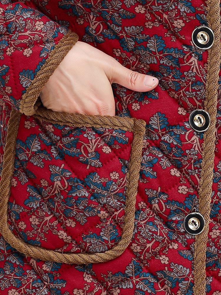 Mom's Winter Coat: Floral Print, Fleece-Lined Quilted Jacket for Mid-aged & Elderly Women - 2025