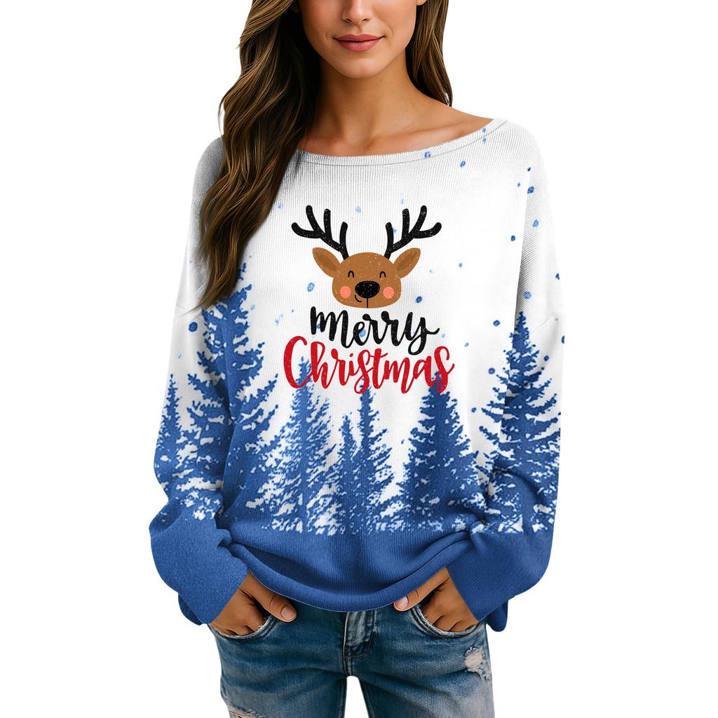 Damen Herbstpullover Langarm Druck Tops Pullover Locker Schick Lässig Basic Kleidung