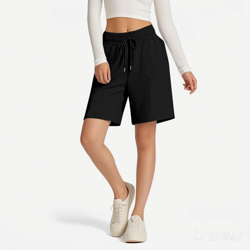Spring Summer Loose Elastic Waist Fashionable Solid Color Casual Five Point Shorts Pants
