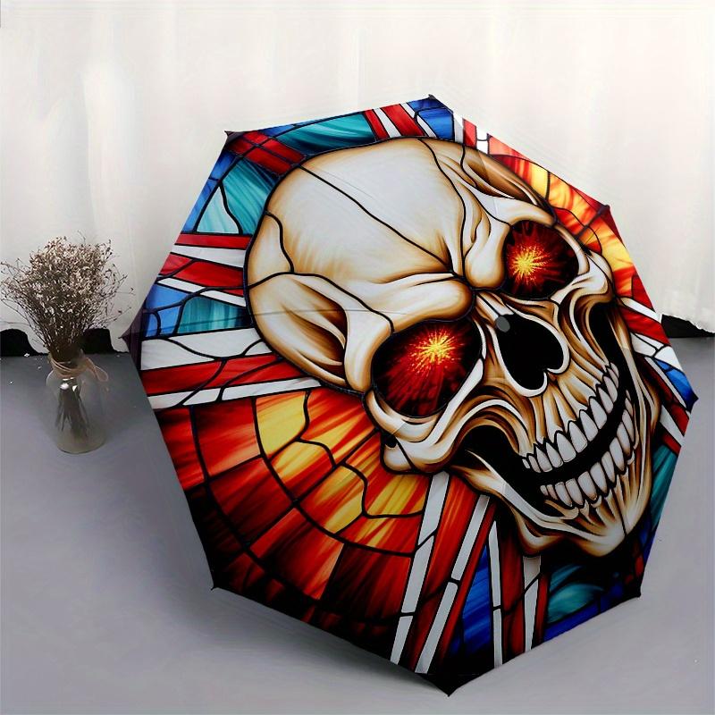 Stained Skull Art: Unique Wall Decor with Vibrant ColorsUmbrella, Portable 3-Fold Compact Umbrella,Christmas Gift ES659