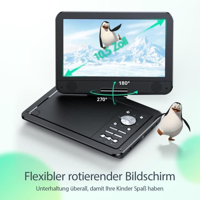 Lecteur DVD Portable - YOTON - 12,5 - Écran Pivotant HD 10,5 - Batterie 2500 mAh - Chargeur Voiture