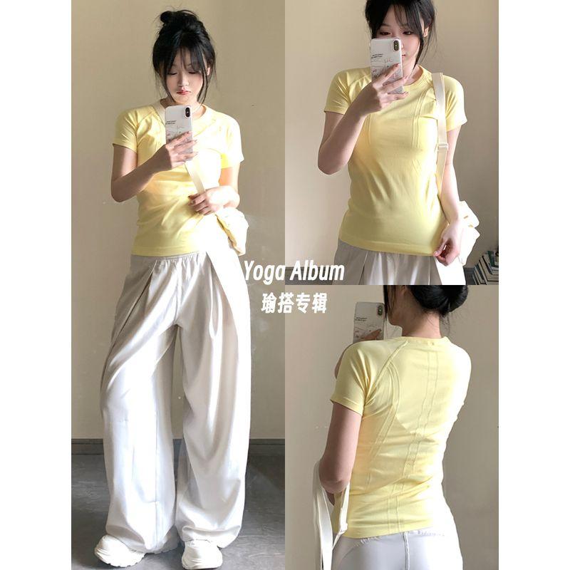

Seamless Beauty Back Yoga Clothes Short sleeve Stretch Breathable Fitness T-shirt Slim fit Outer Wear Running Suit Sports Top Slimming -------- Single item-------- XL