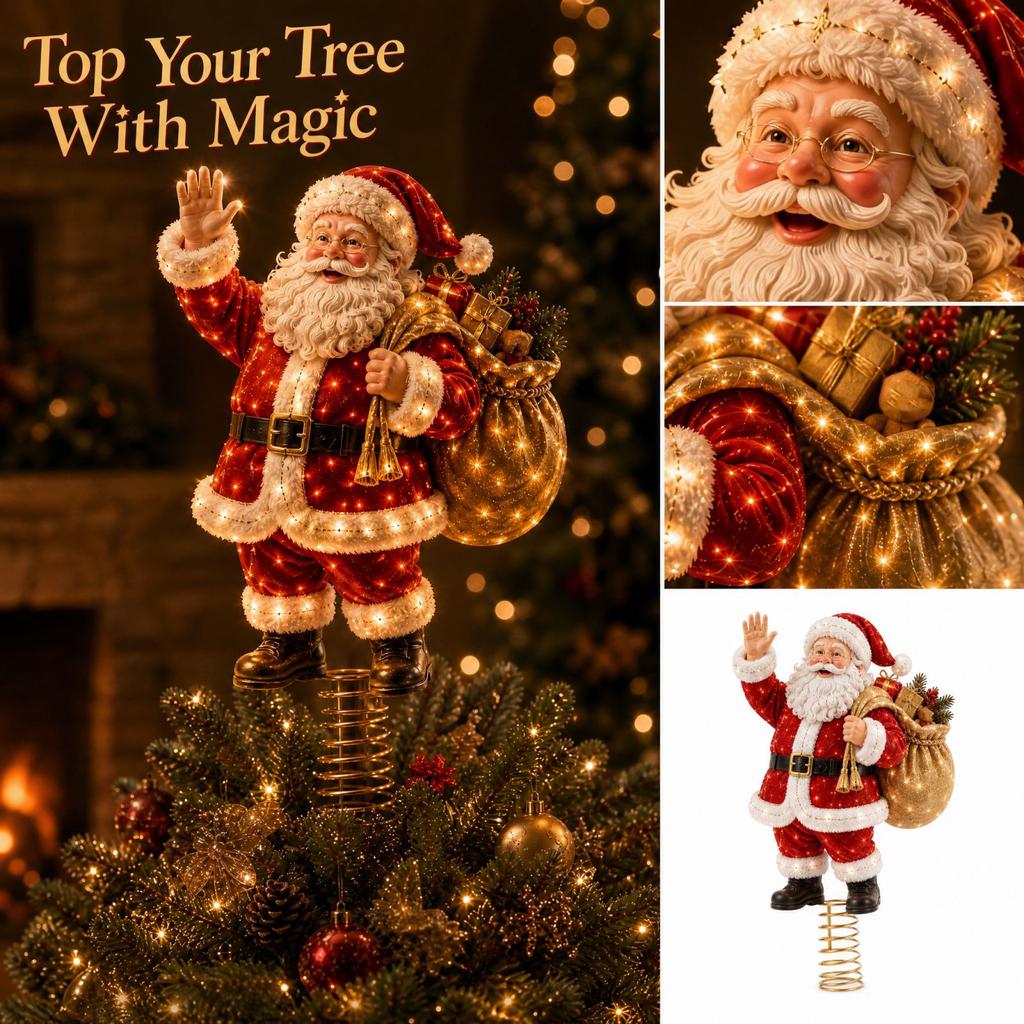 Christmas Tree Topper with Lights, Festive Holiday Tree Top Decoration for Home